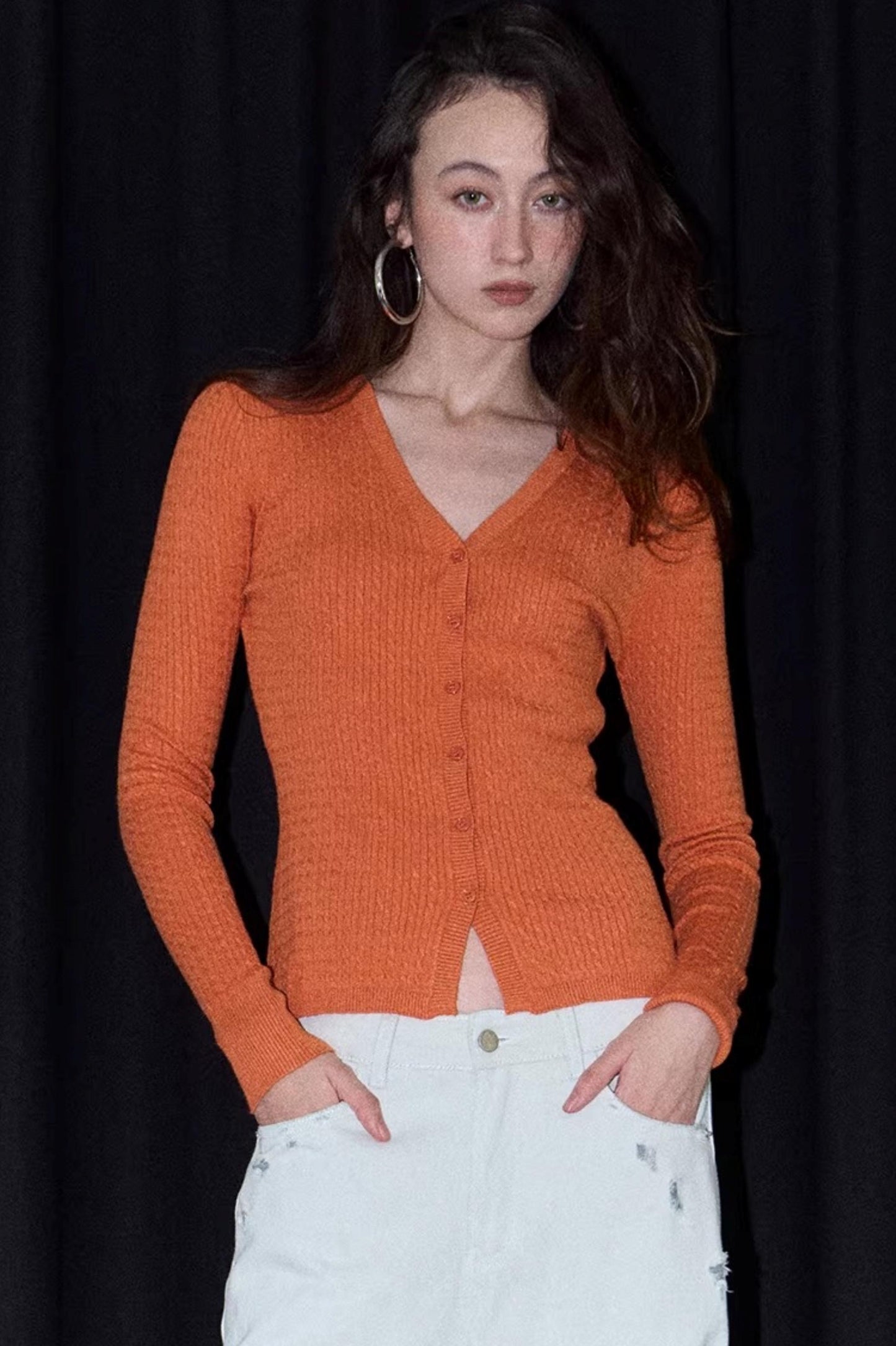 Vintage Sunset Orange Knit Cardigan