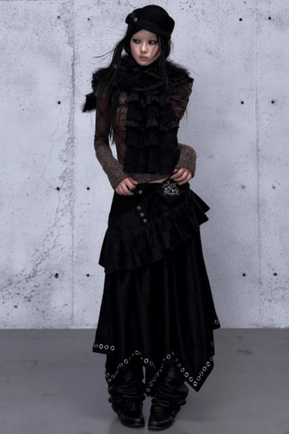 Dark Punk Patchwork Midi Skirt