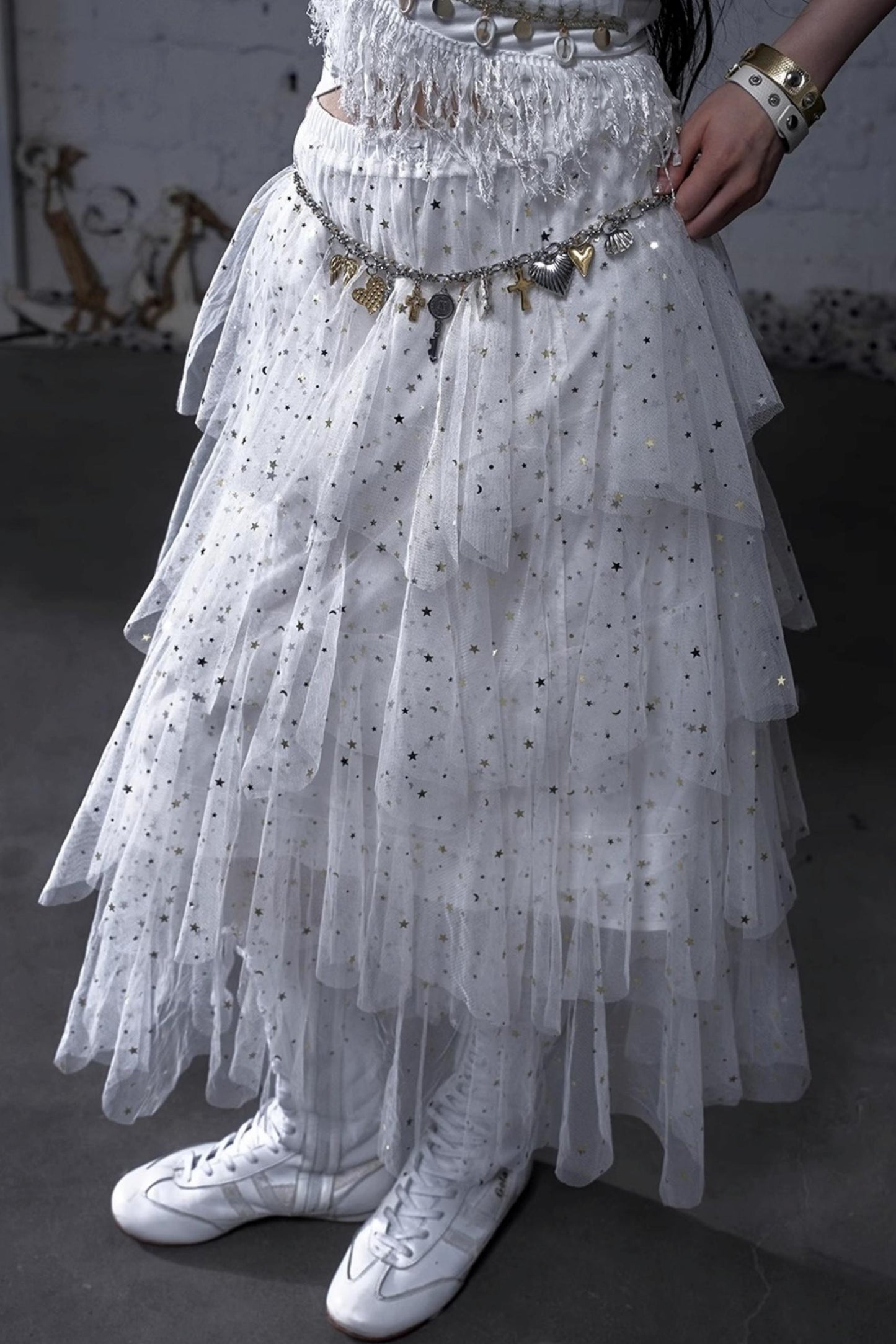 Fairycore Star Tiered Mesh Skirt