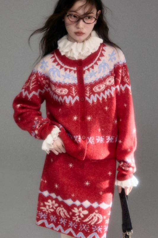 Snowflake Jacquard Cardigan Set-Up