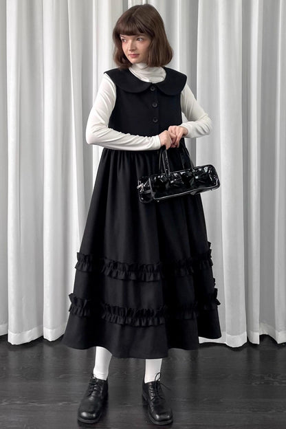 Black Woolen Layered Vest Dress