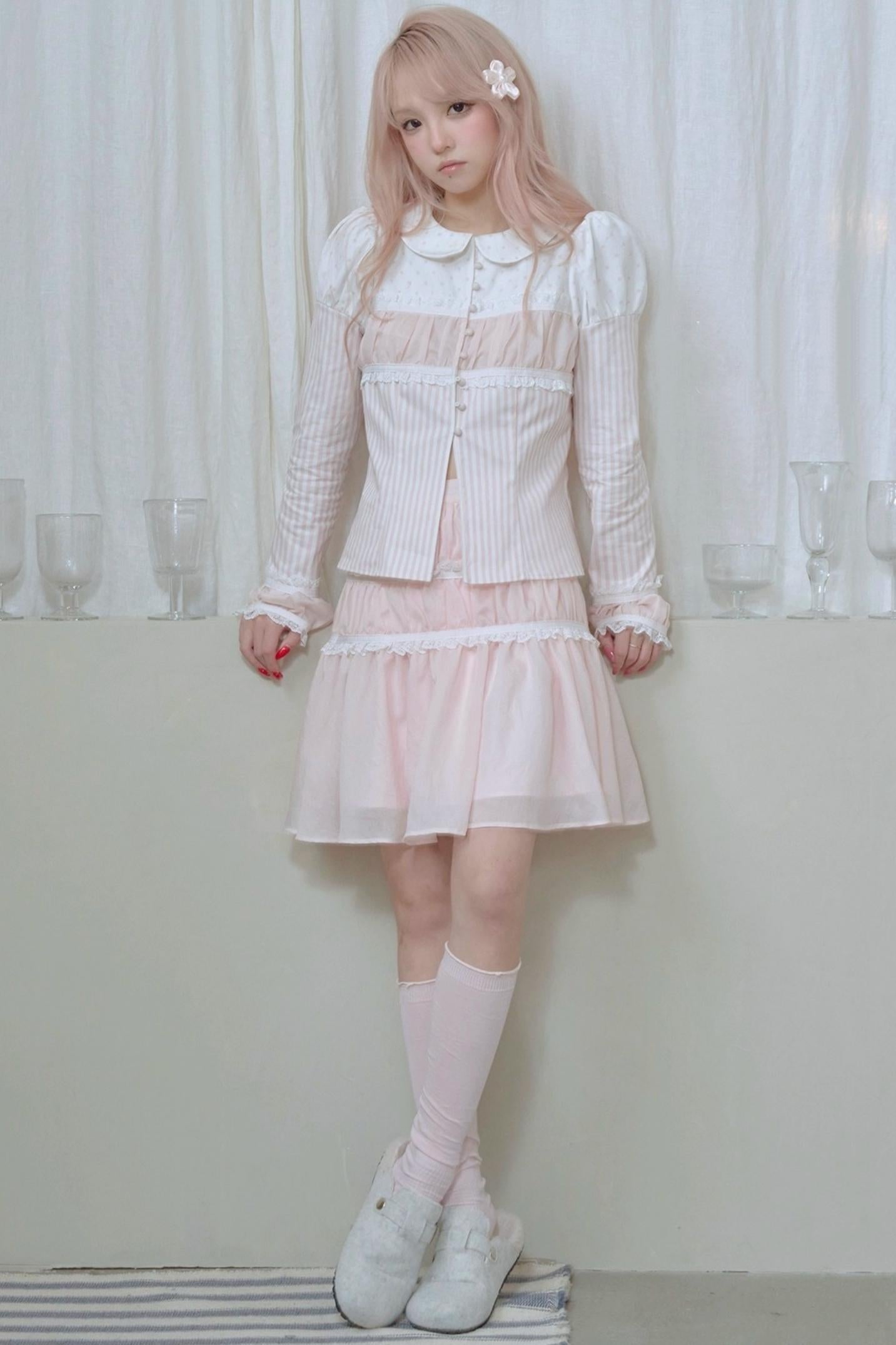 Pleated Lace Pink Skirt