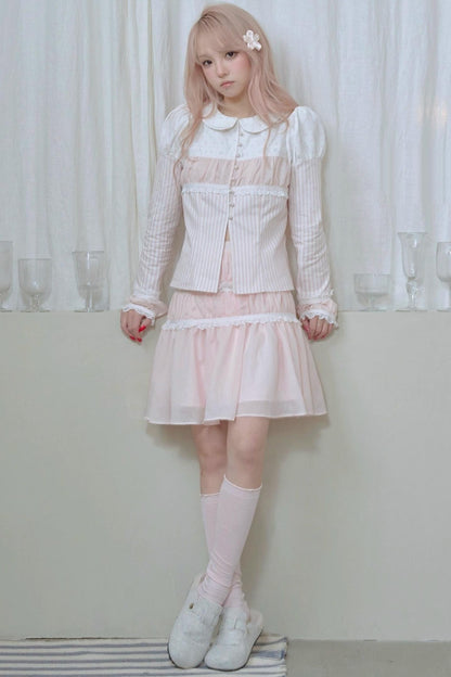 Pleated Lace Pink Skirt