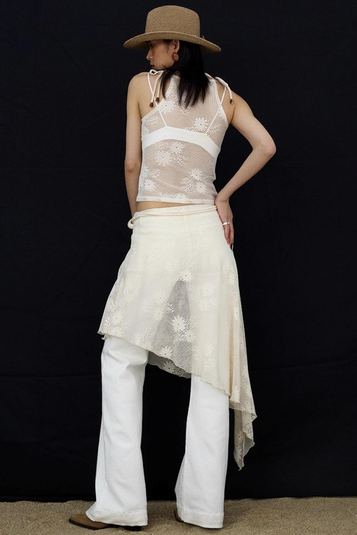 Jacquard Lace-Up Layered Skirt Set-Up