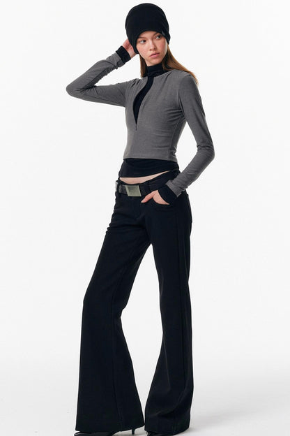 Velvet-Feel Color-Blocked Top