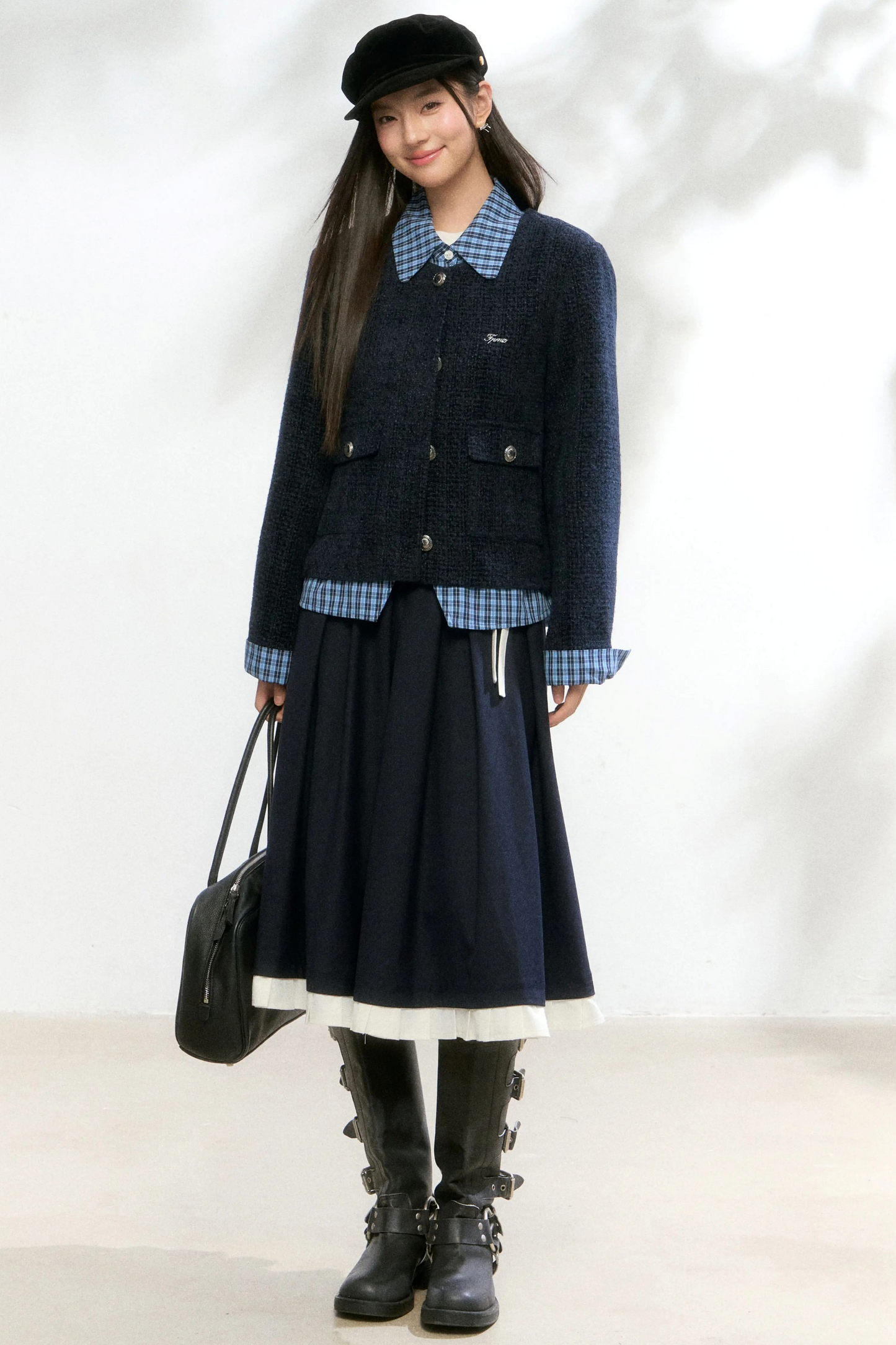 Knit Contrasting Sweater Skirt Set-Up