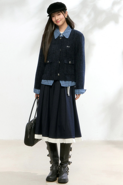 Knit Contrasting Sweater Skirt Set-Up