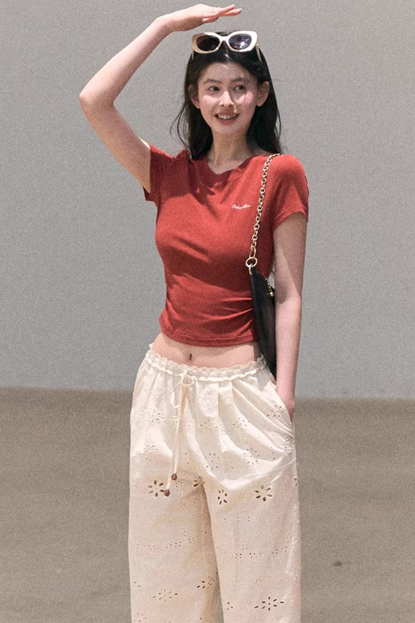 Contrast Embroidered Ruched Top