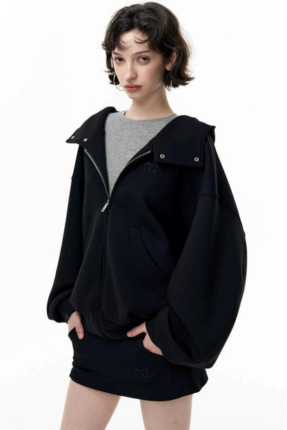 Casual Large Zip Hooded Cardigan