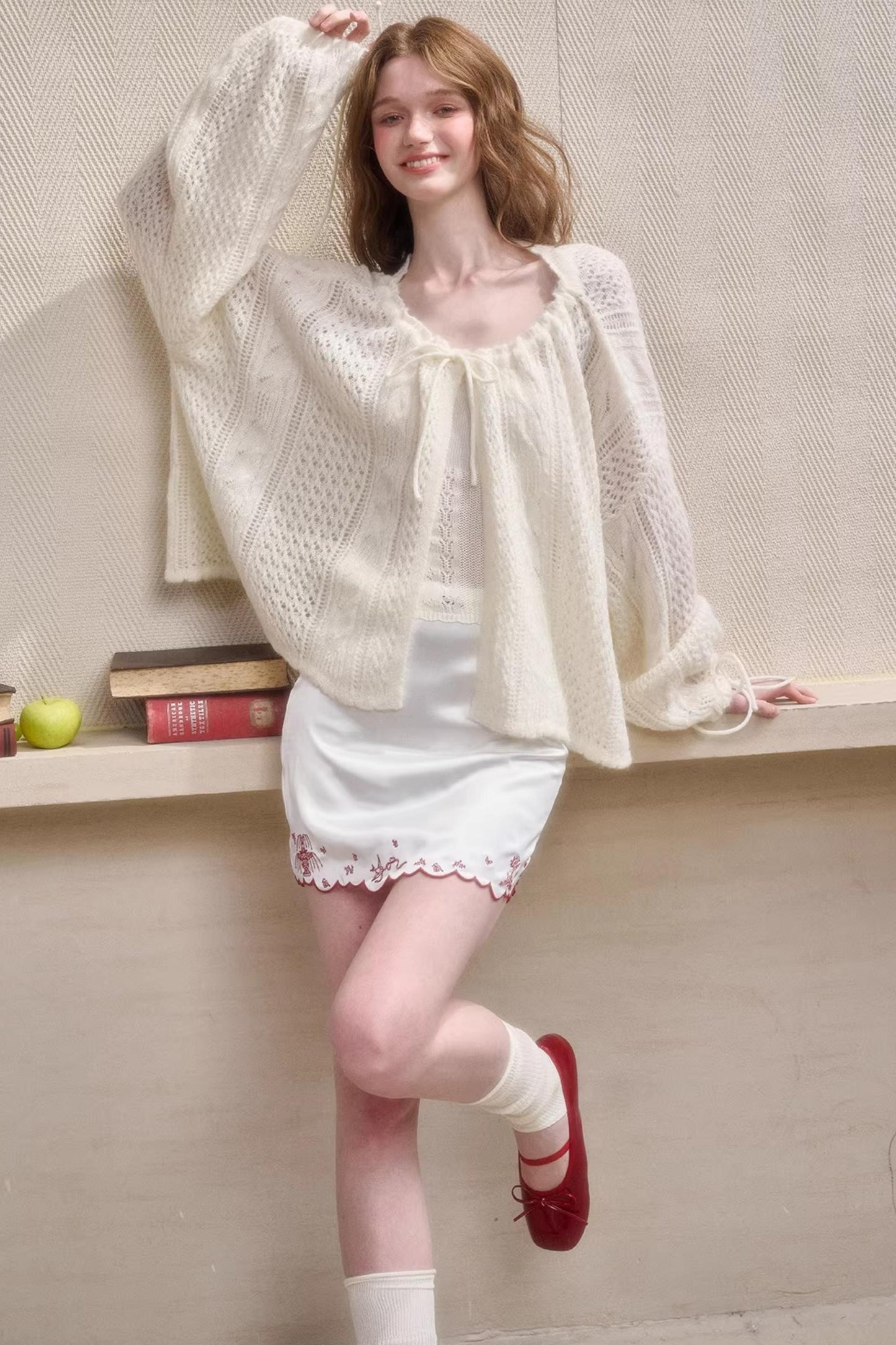 Mint Embroidered Satin Skirt