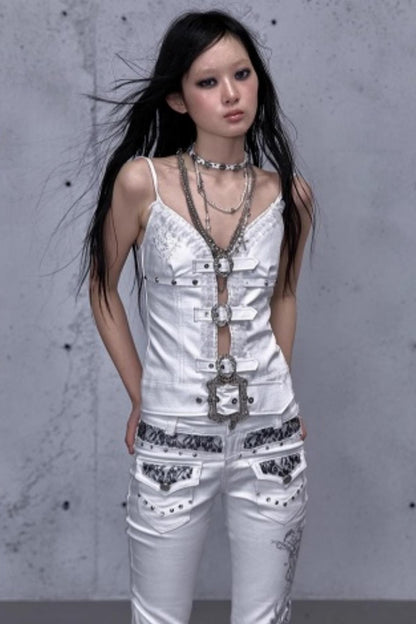 Embroidered Lace Leather Camisole