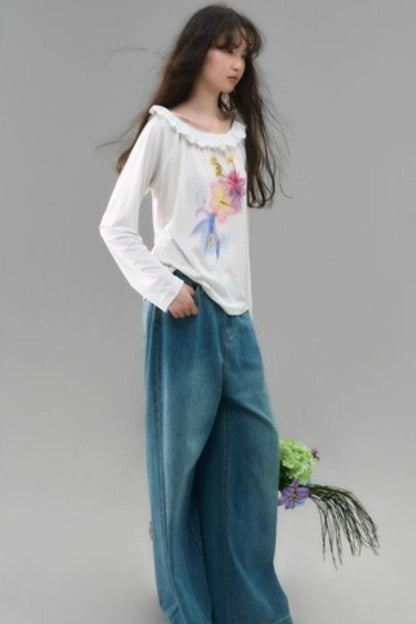 Slanted Shoulder Long-Sleeved Tencel Tee