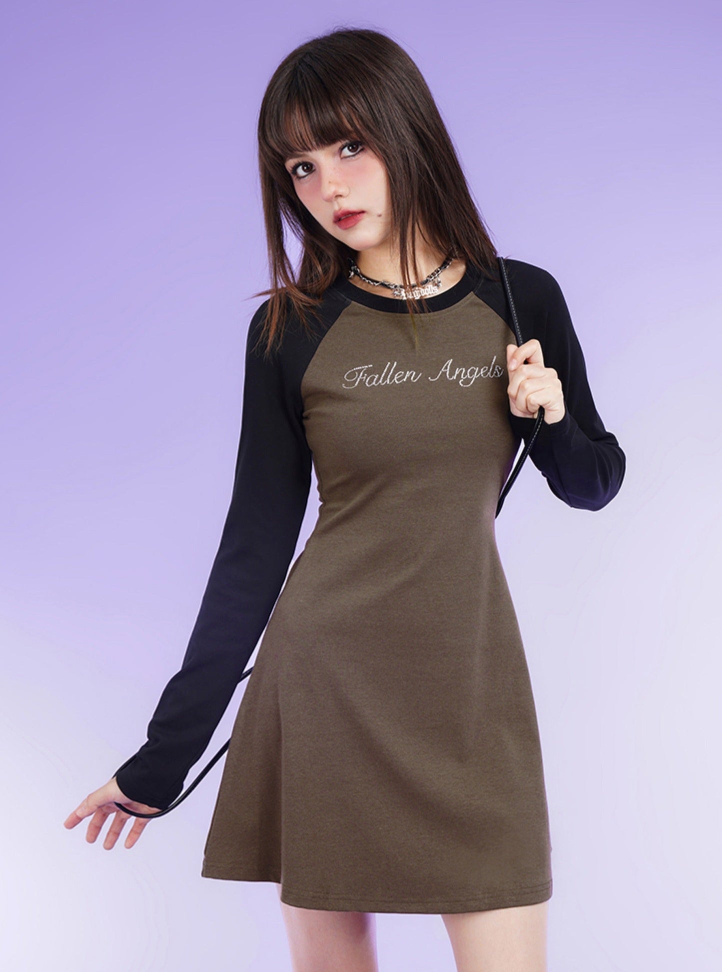 Long Sleeve Chest Lettering T-Shirt Dress