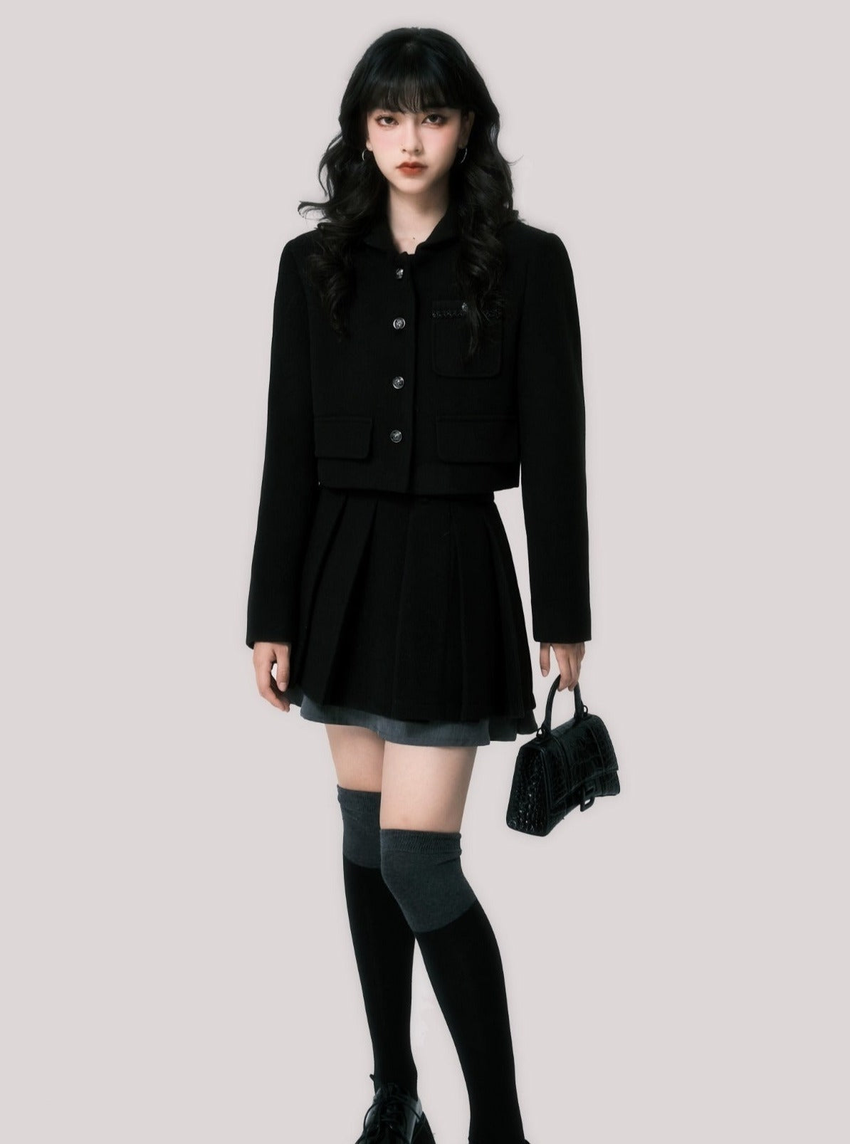 Short coat pleated skirt set