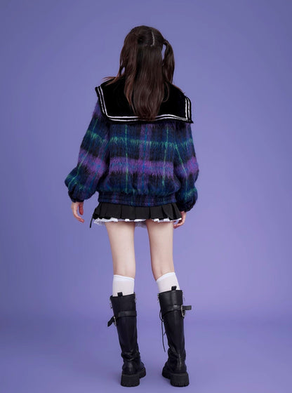 Plaid sailor collar jacket