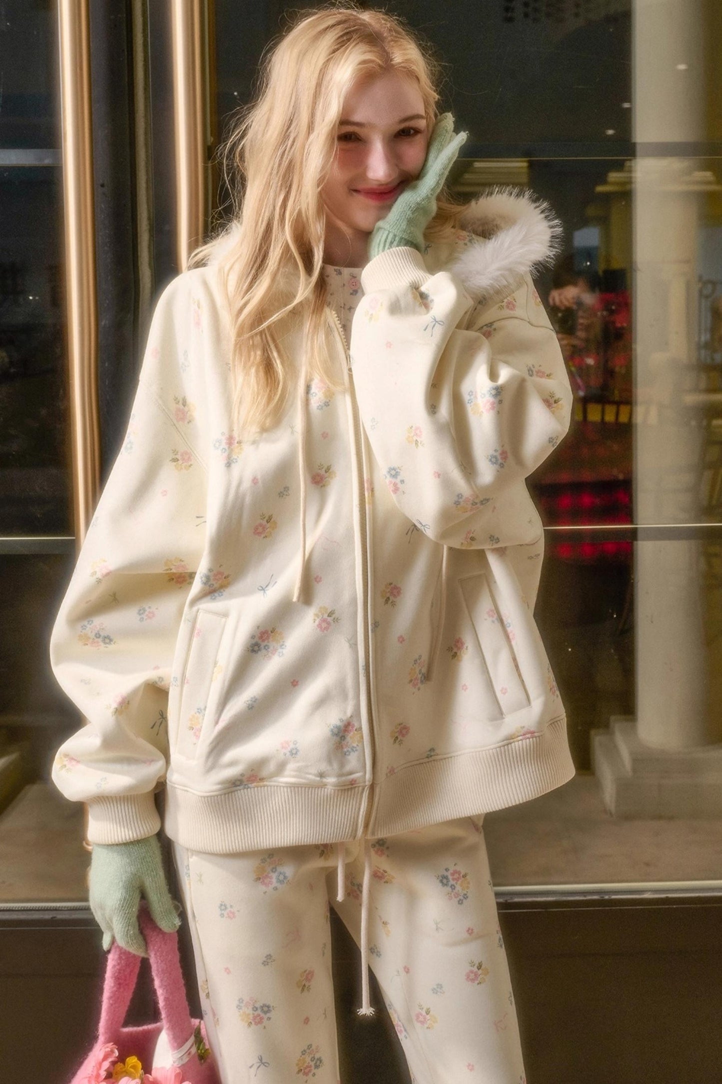 Floral Milky Way Fur Collar Jacket Set-Up