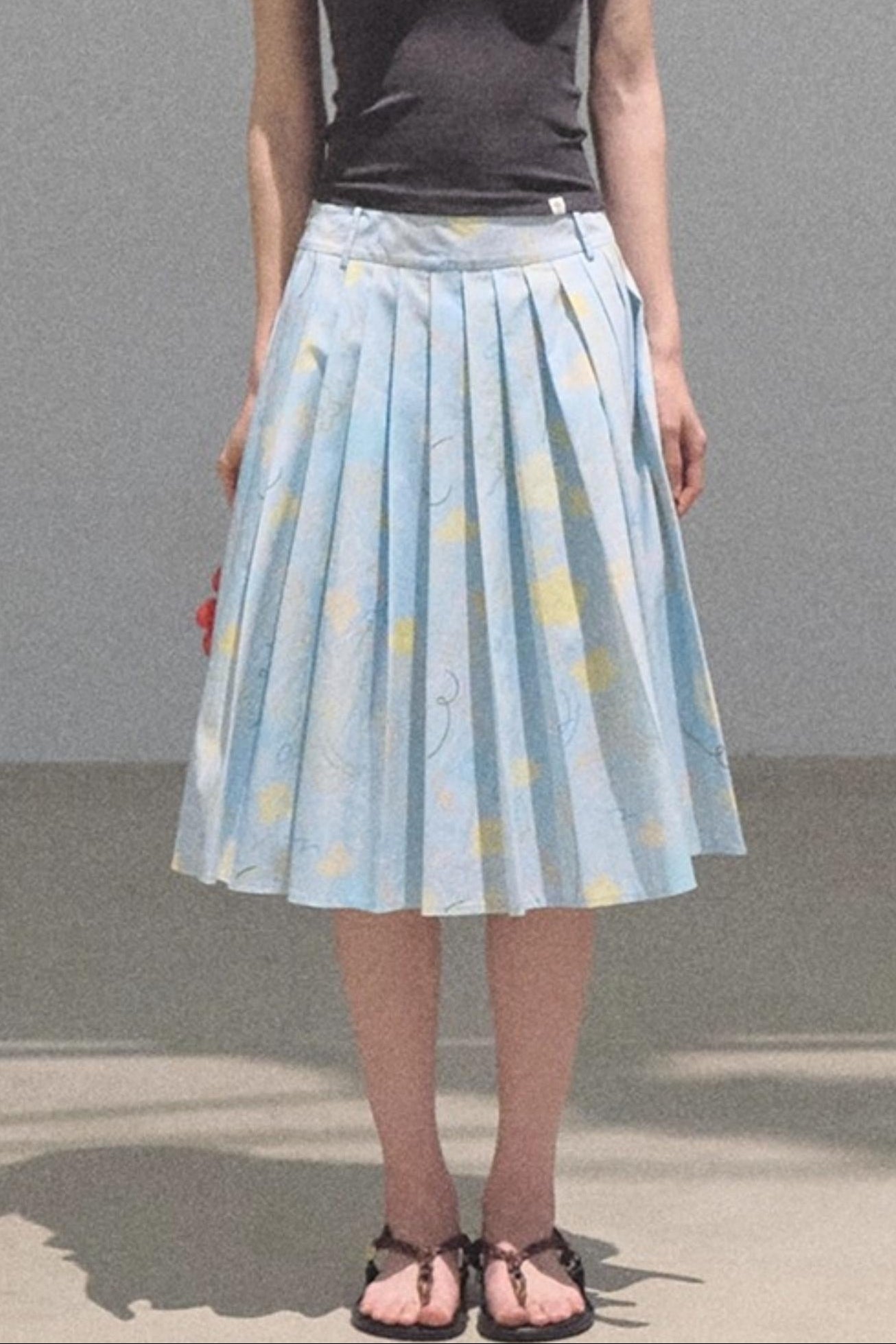 Poplin Pleated Midi Skirt