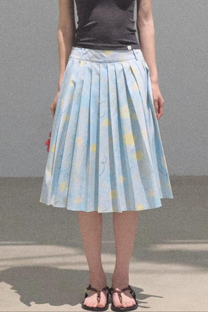 Poplin Pleated Midi Skirt