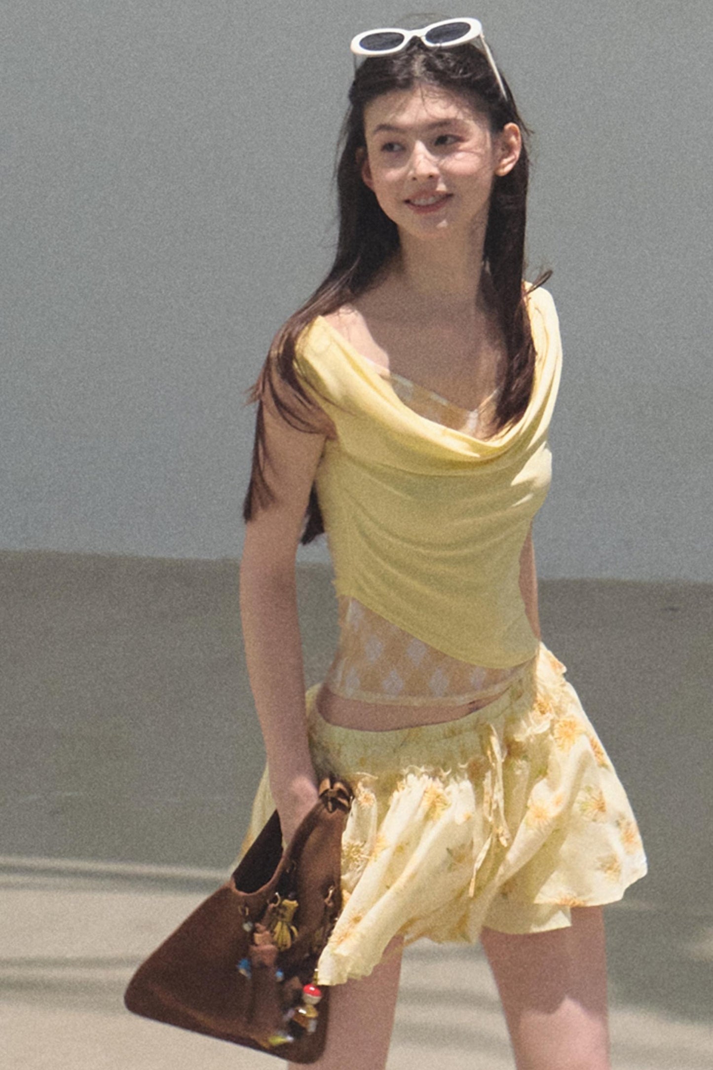 Swing Neck Check Slim Fit Crop Top