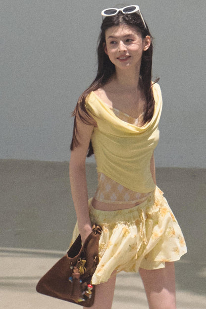 Swing Neck Check Slim Fit Crop Top