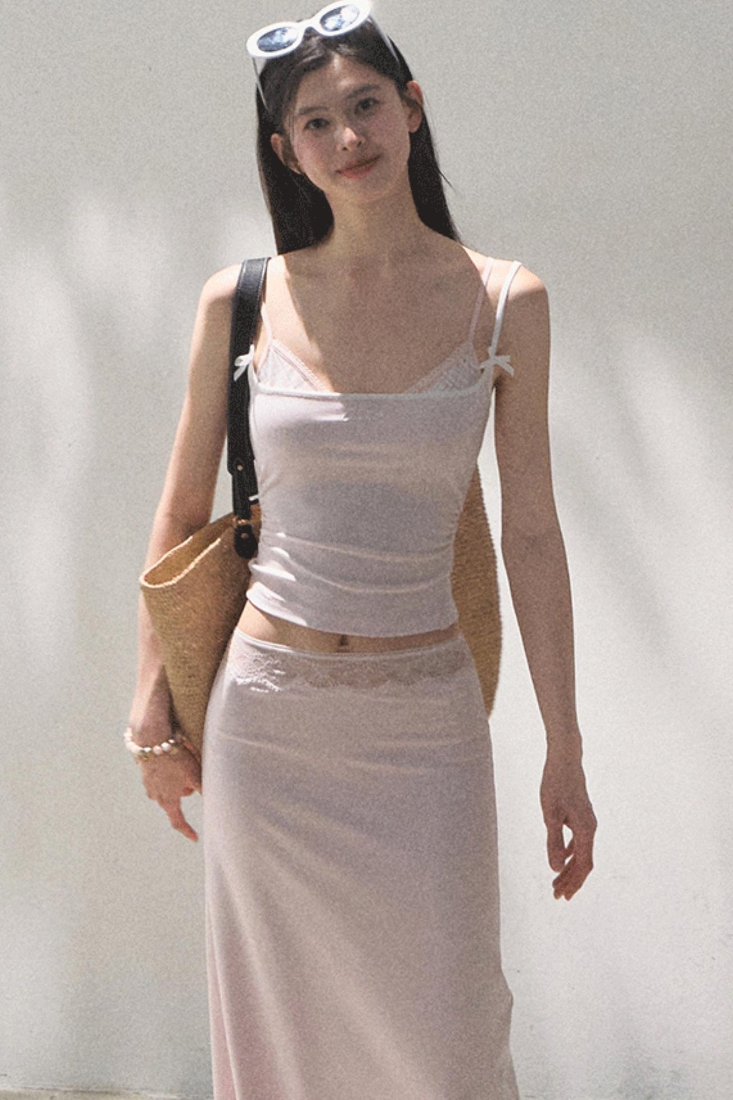 Lace-Trimmed High Waist Skirt