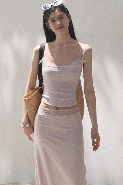 Lace-Trimmed High Waist Skirt