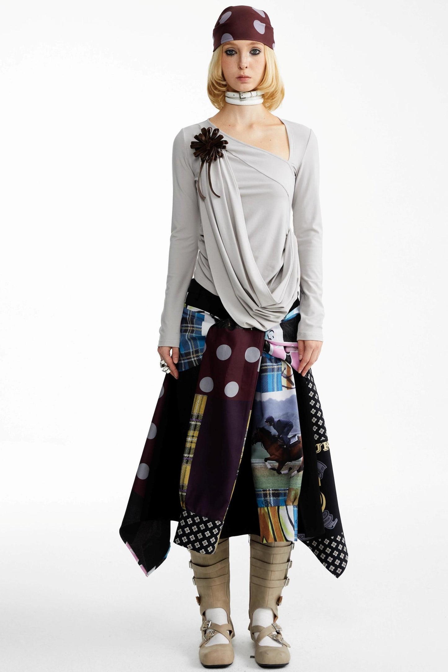 Street Print Deconstructed Stitched Skirt