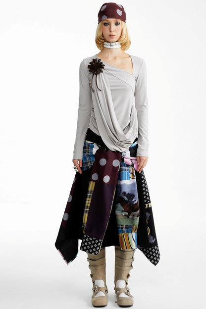 Street Print Deconstructed Stitched Skirt