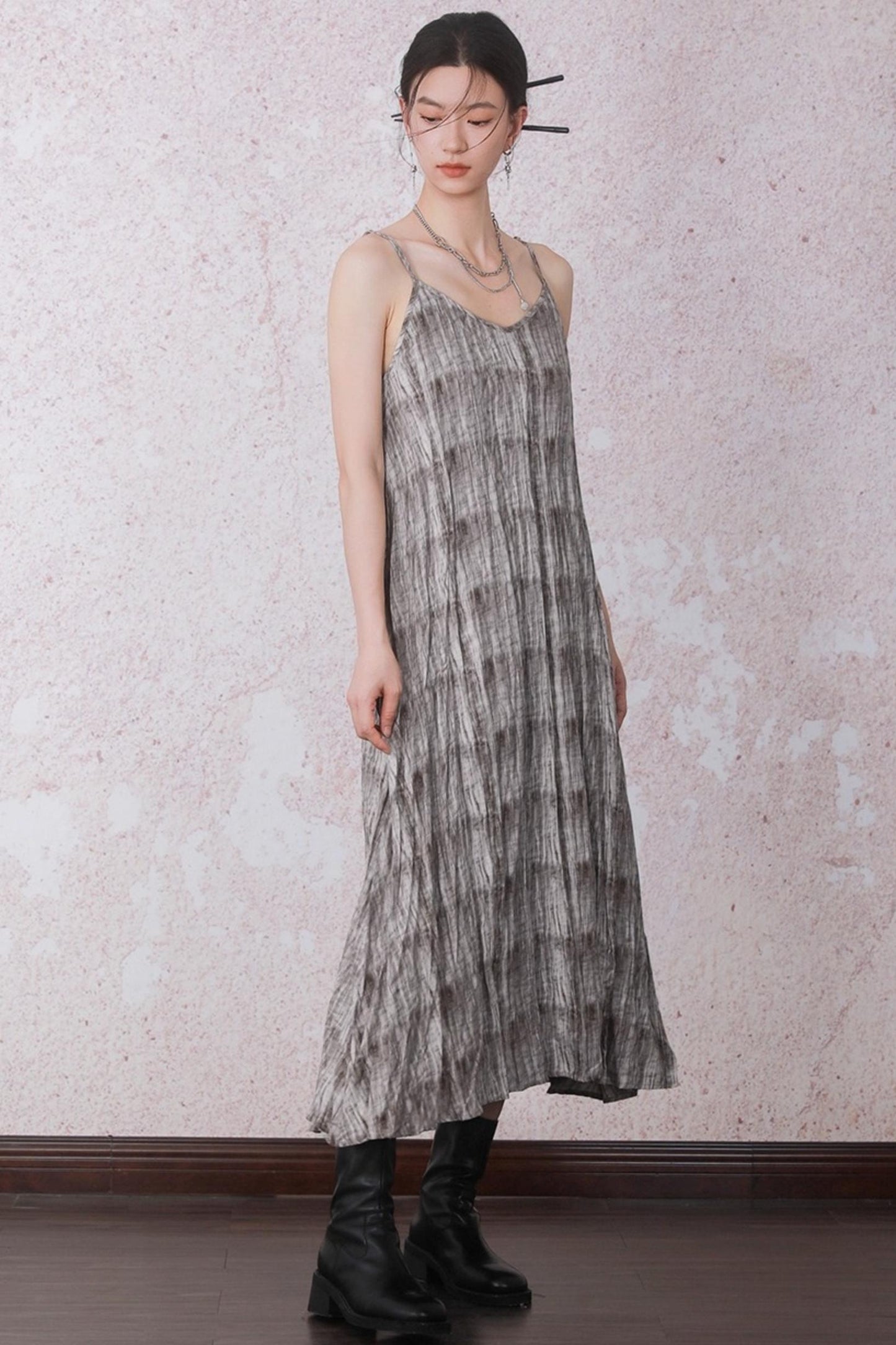 Velvet Tie-Dye Print A-Line Sundress