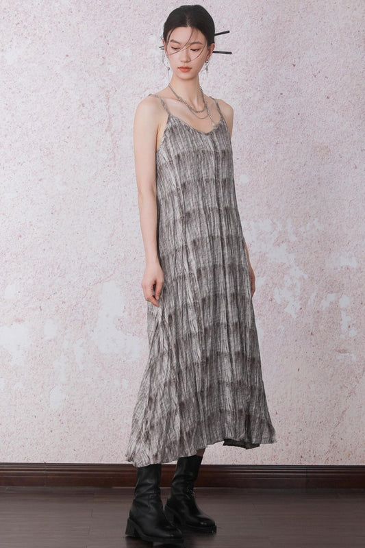 Velvet Tie-Dye Print A-Line Sundress