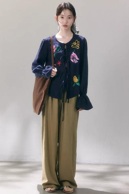Linen Blend Wide-Leg Pants
