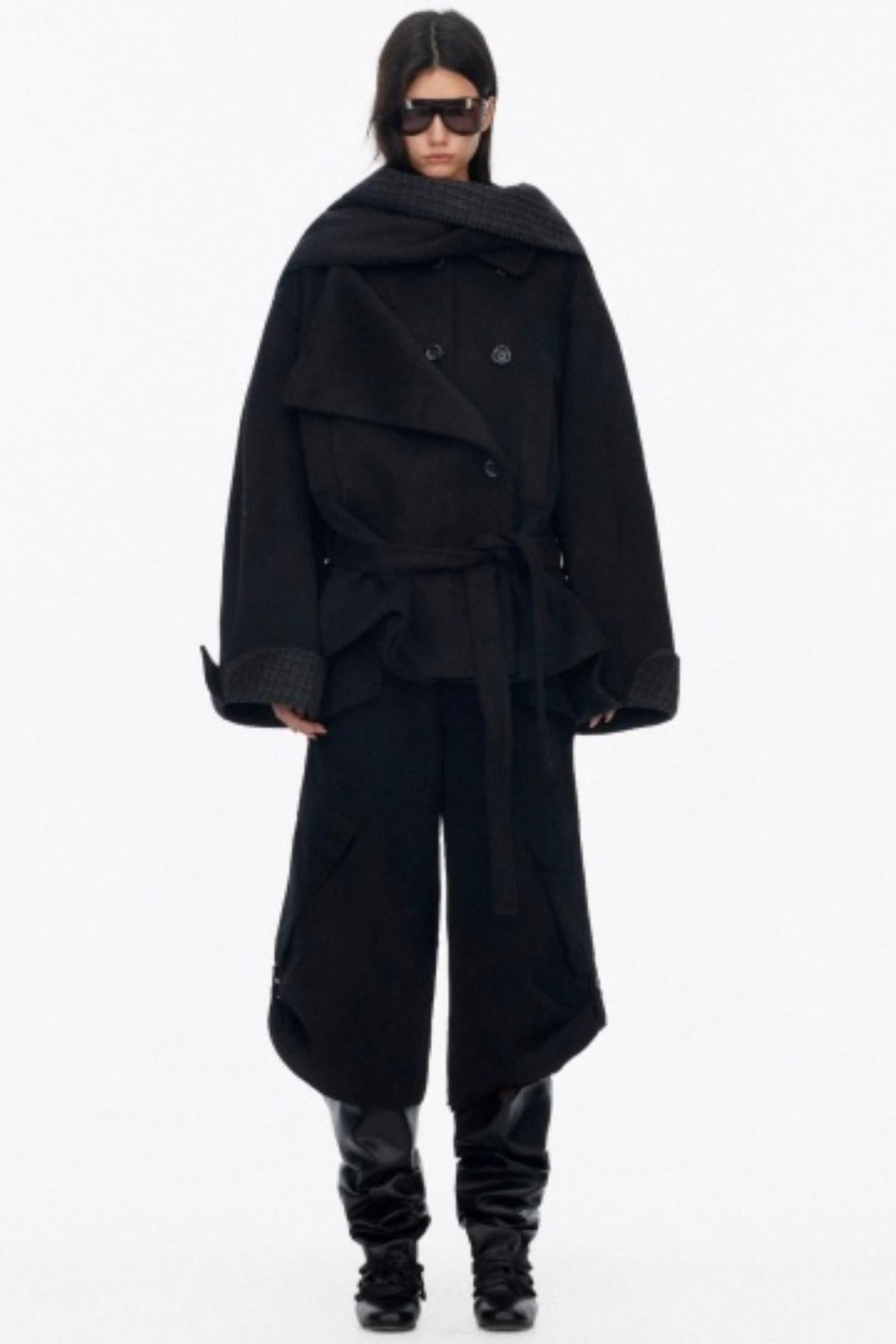 Lapel Asymmetrical Wool Coat Set-Up