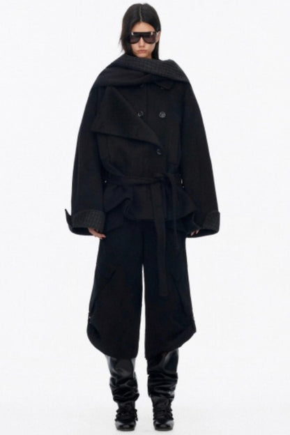 Lapel Asymmetrical Wool Coat Set-Up