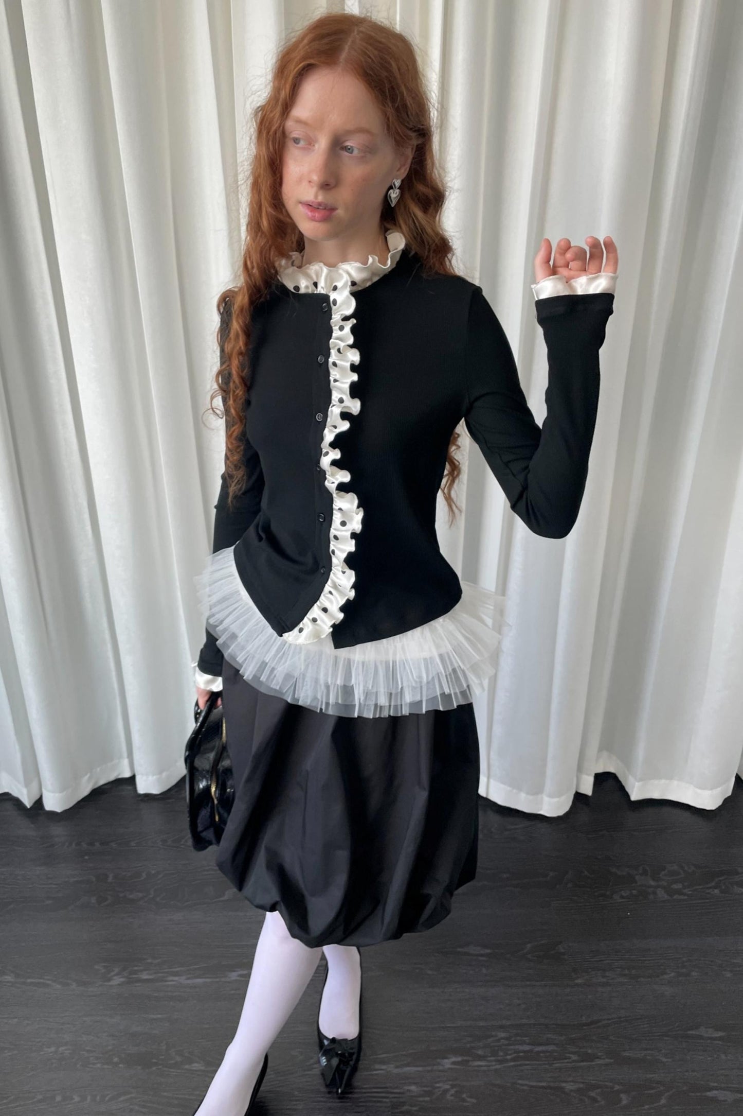 Polka Dot Lace Long Sleeve Cardigan