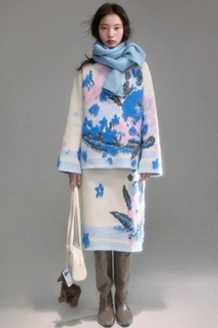 Oil Painting Jacquard Wool Sweater Set-Up