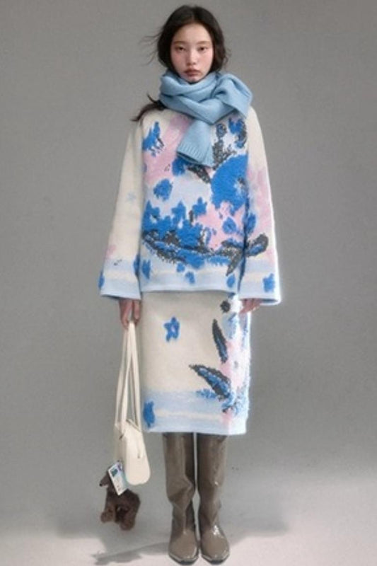 Oil Painting Jacquard Wool Sweater Set-Up