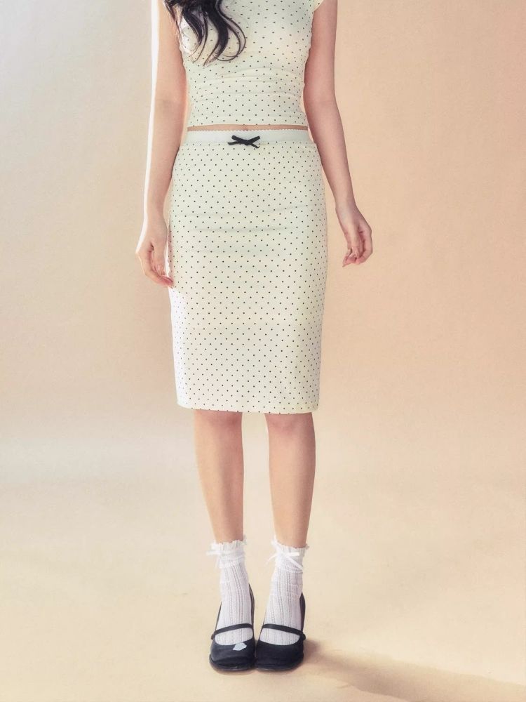 Retro Polka Dot Stretch Knit Hip Skirt