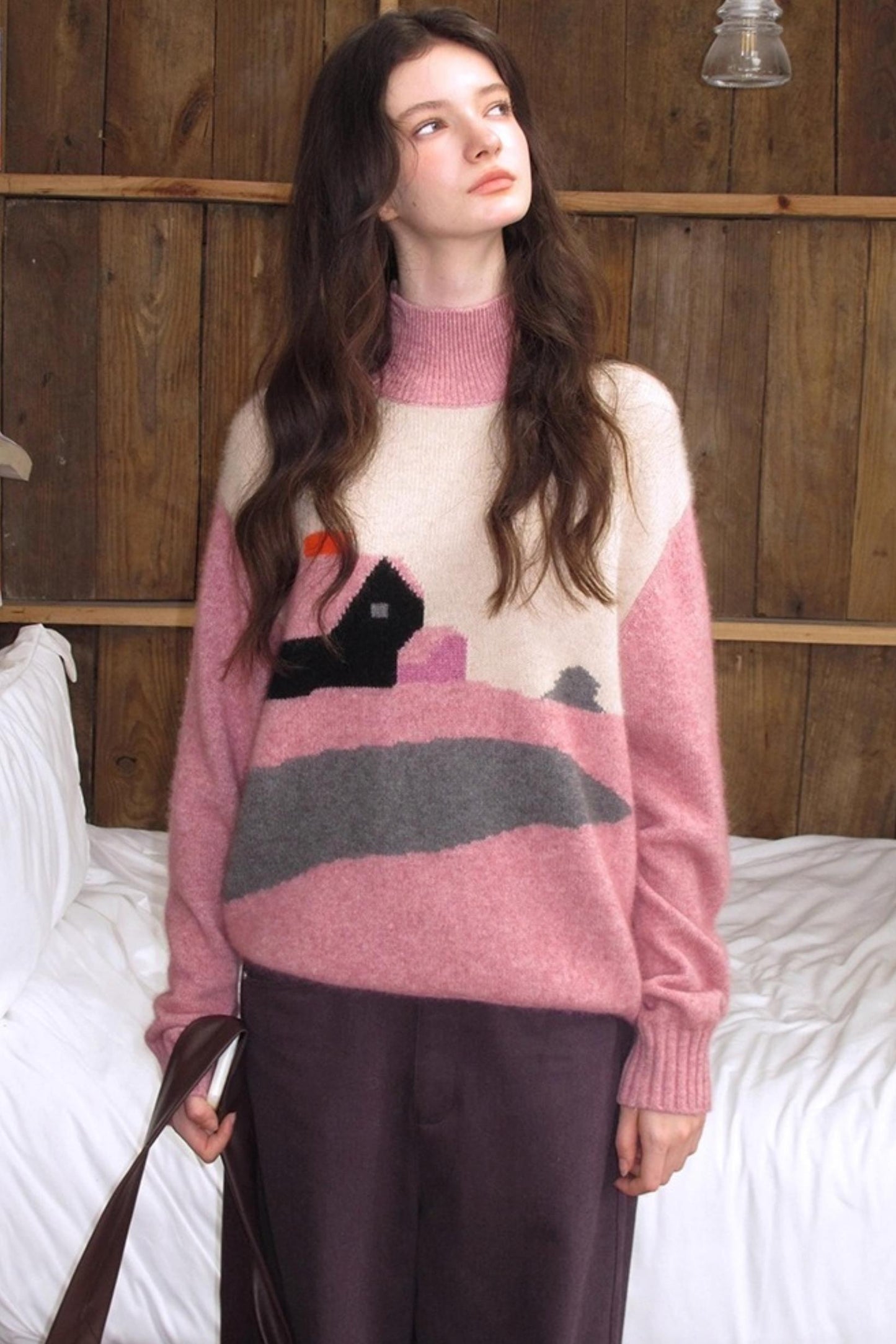 Pink Vintage Cashmere-Like Turtleneck Sweater