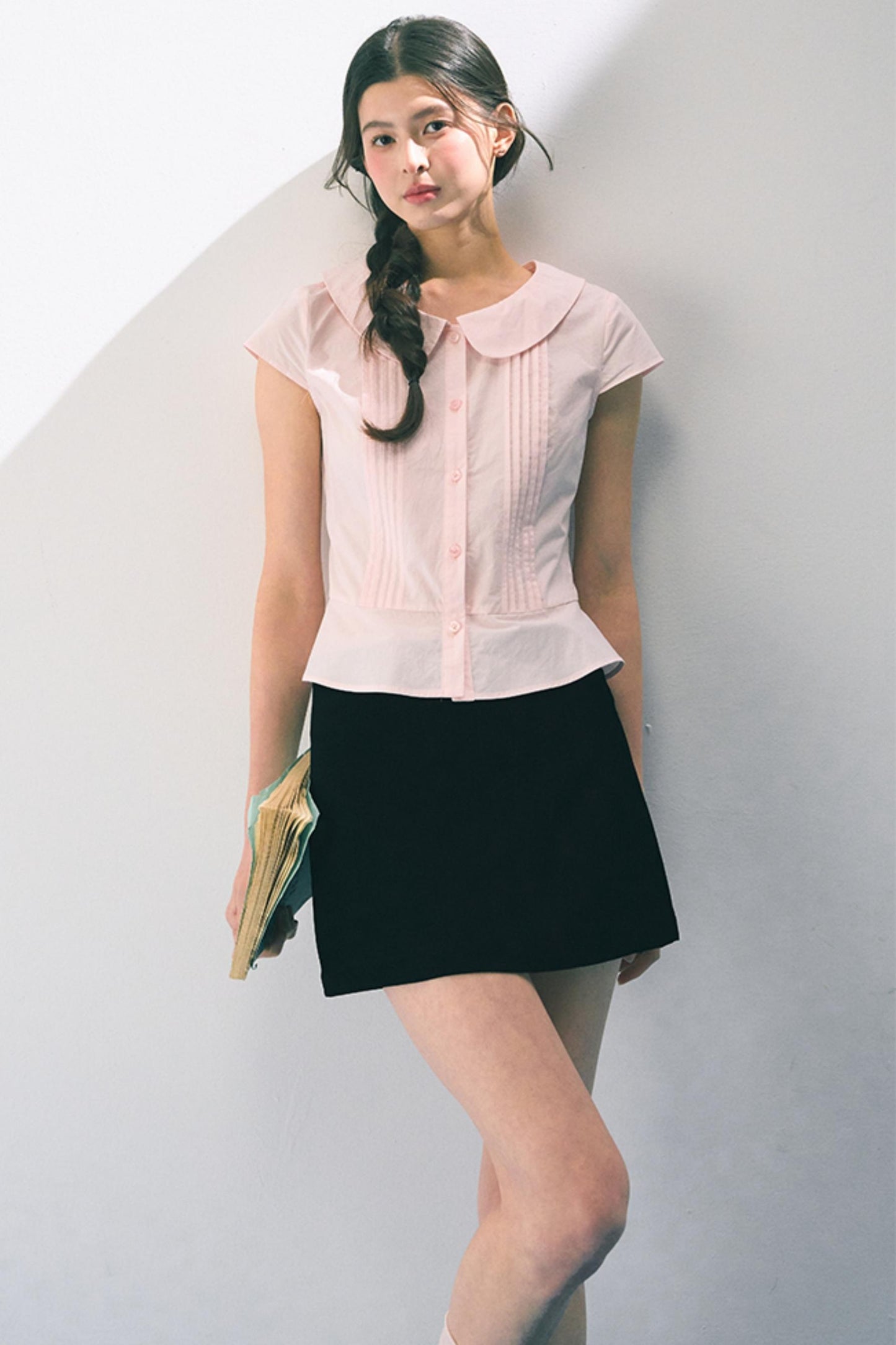 Navy Embroidered A-Line Skirt