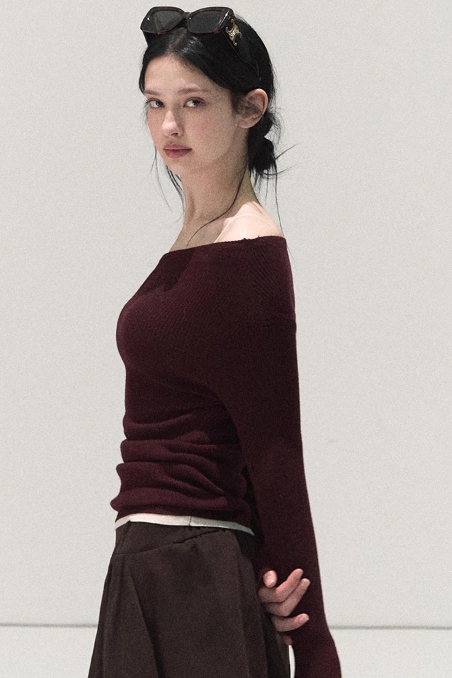 Wool Off-Shoulder Knit Top