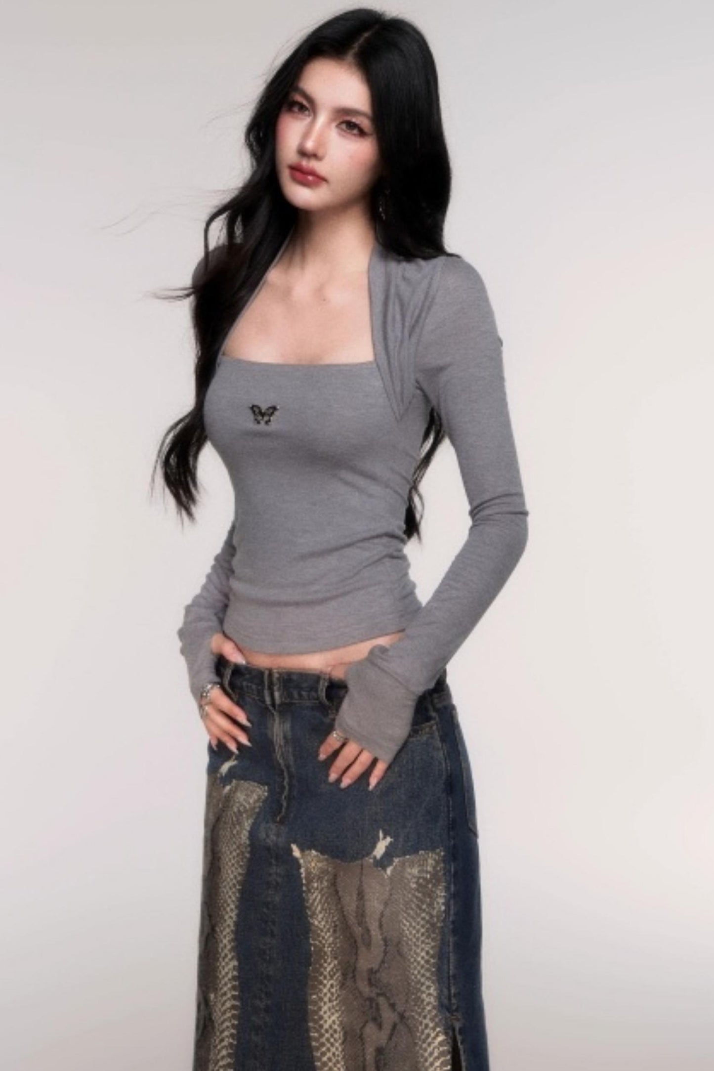 Fake Two Sleeve Slim Knit Top