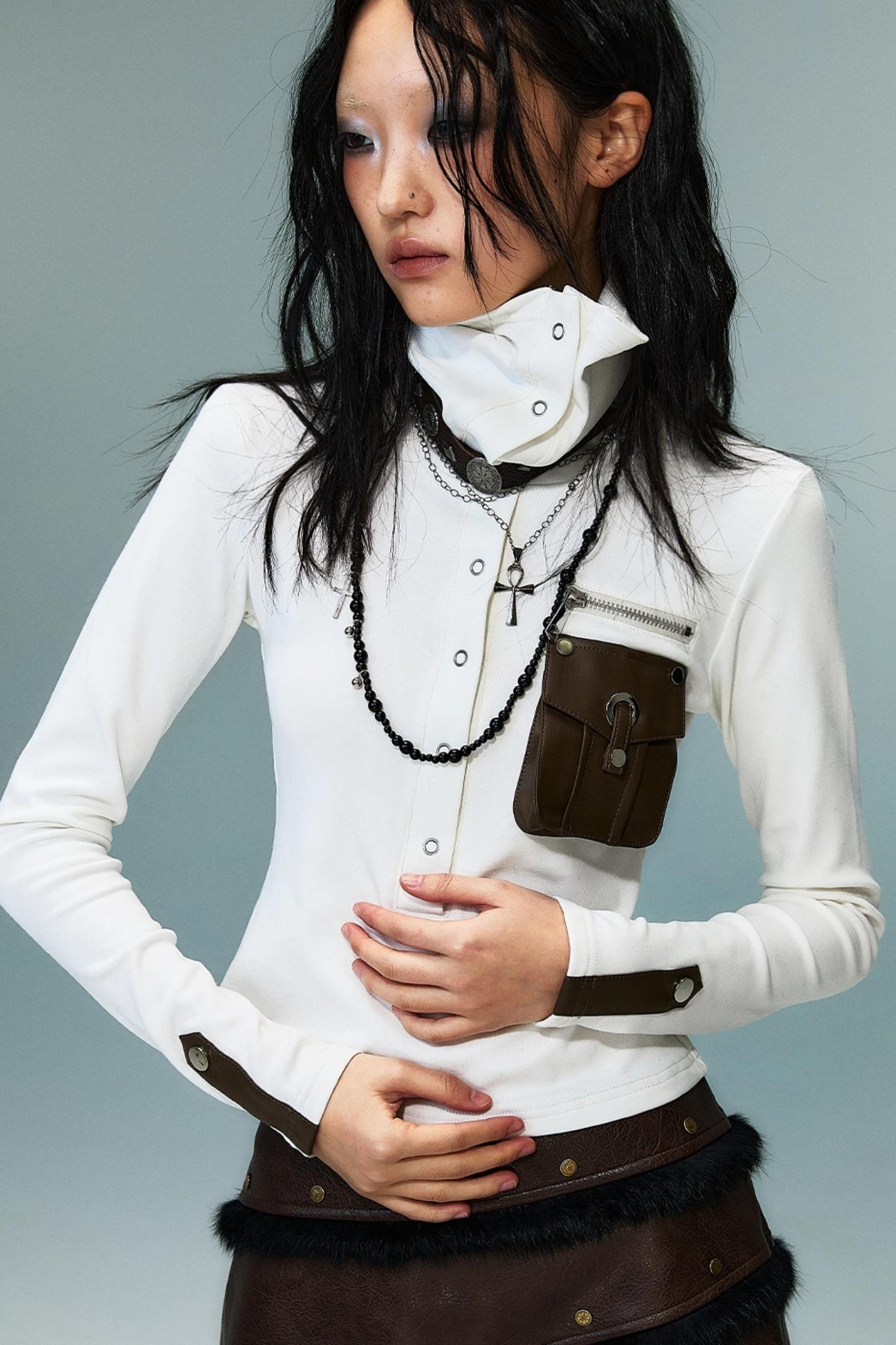 Punk High Neck Slim Knit Base Top