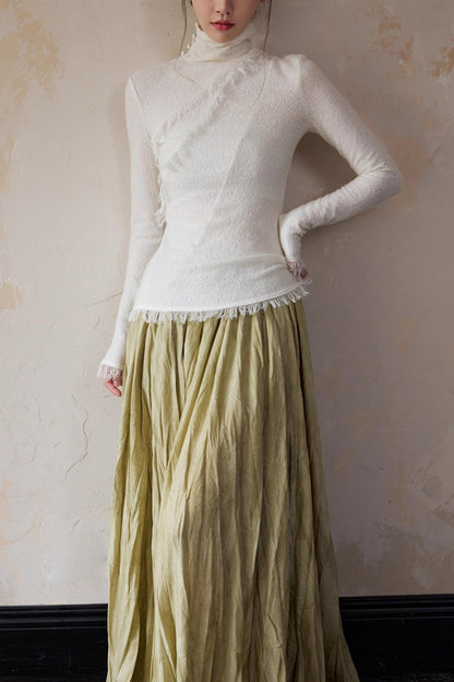 White Wool Turtleneck Knit Top