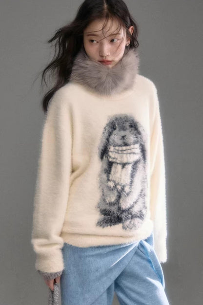 Color-Blocked Rabbit Jacquard Sweater