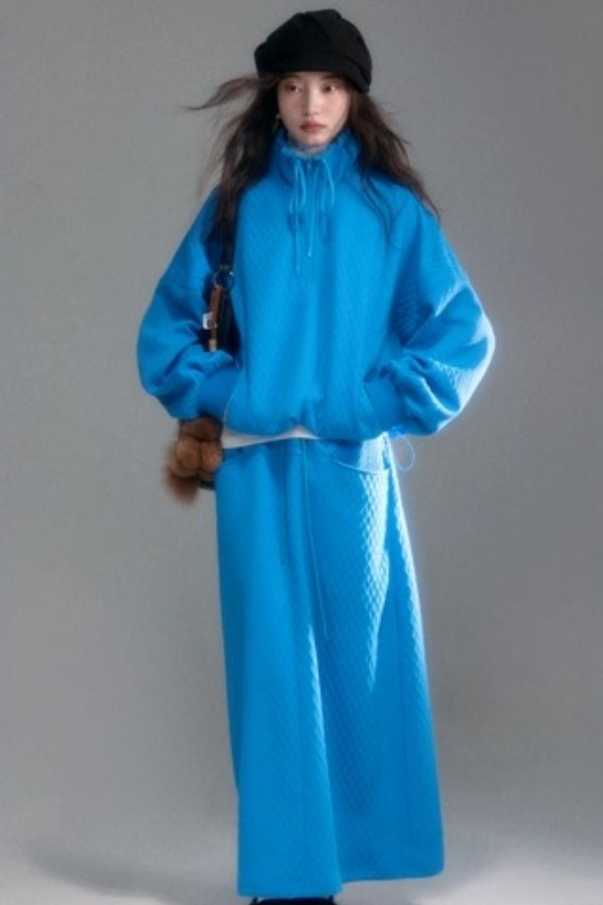 Moroccan Quilted Texture Sweatshirt Skirt Set-Up