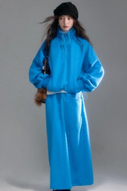 Moroccan Quilted Texture Sweatshirt Skirt Set-Up