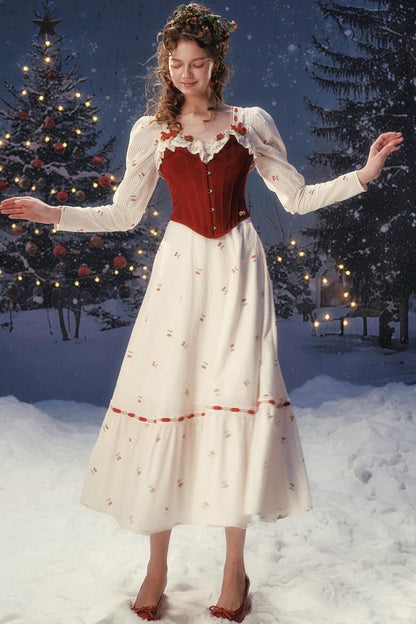 Red Velvet Lace Corset Dress Set-Up