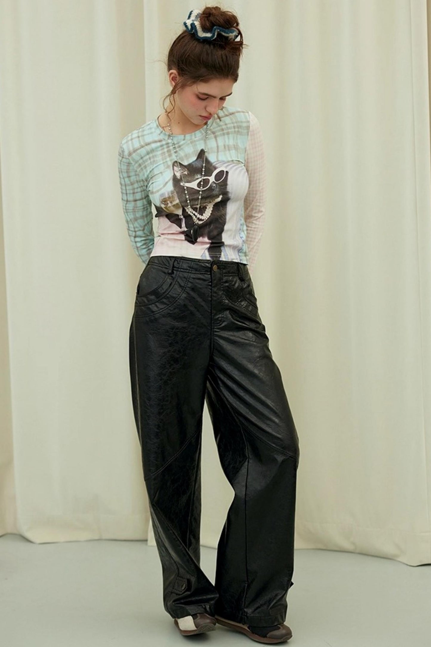 Slim Straight Leather Pants