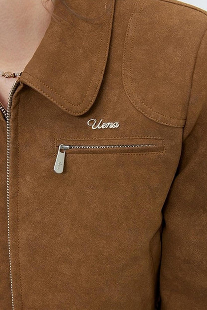 Caramel Brown Faux Suede Jacket Set-Up