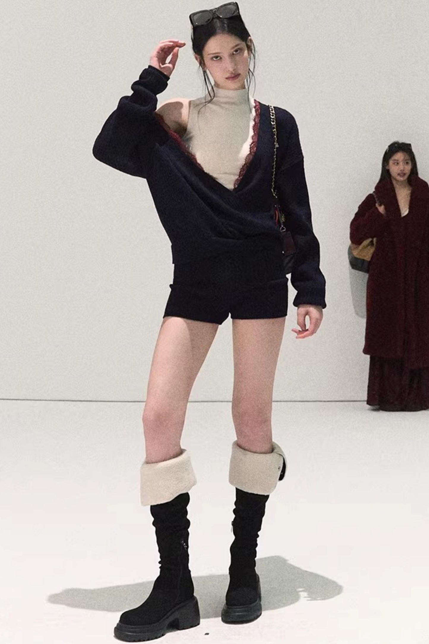Silk-Gloss Wool Lace Sweater Set-Up